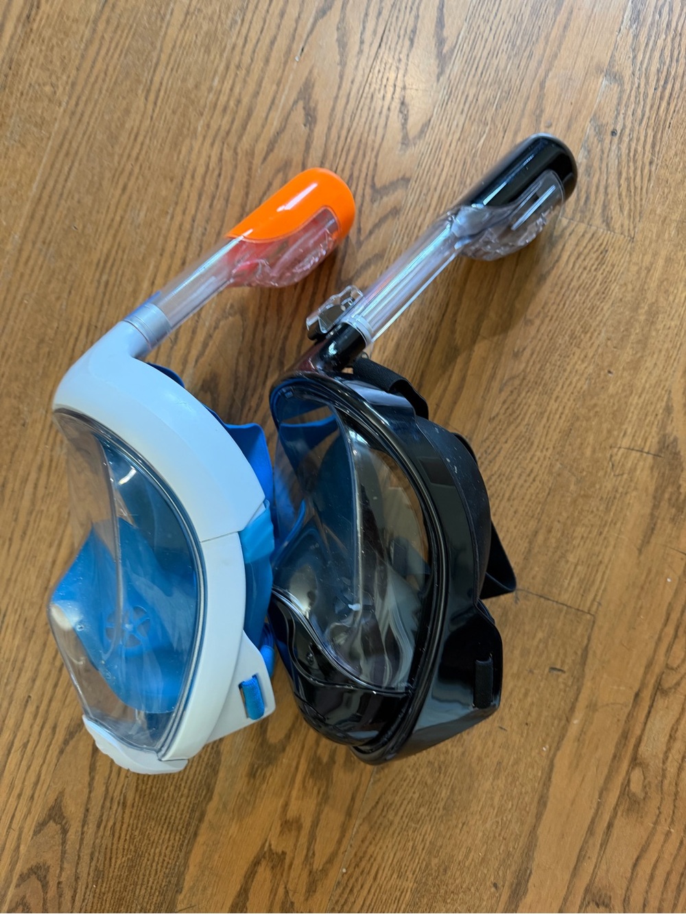 2 Full Face Snorkel Masks Set Adult Size UBEA Blue/Gray & Black Dry Top Snorkels